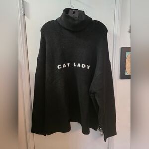 Black 'Cat Lady' Turtleneck Sweater